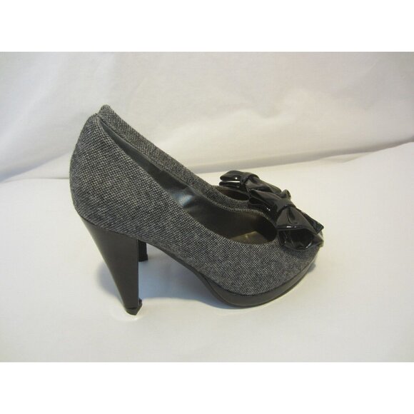 CINDERELLA BOSTON gray heather fabric black bow platform heel shoes 5 M - Picture 3 of 9